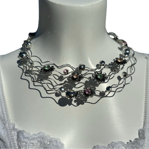 Rare VTG Flower Statement Bib Necklace - Picture 3 of 6